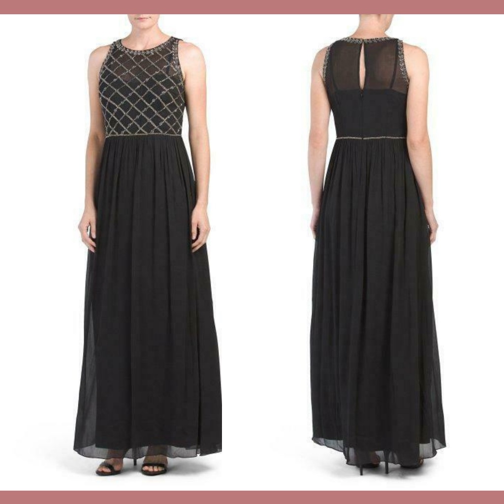 New Adrianna Papell Embellished Bodice Sleeveless Chiffon Gown [Sz 12 ]